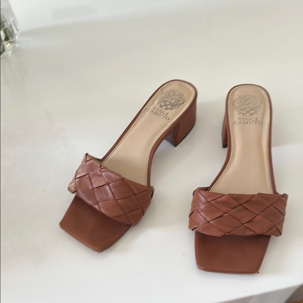 Vince Camuto Tan Leather Woven Mules